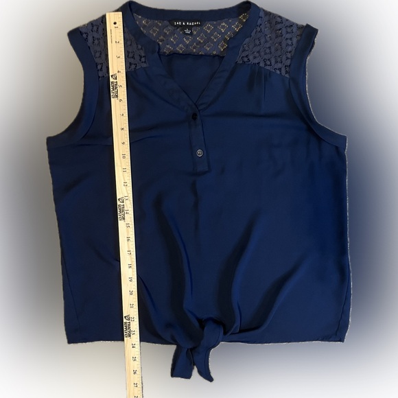 Zac & Rachel Cap Sleeve Tie Front Blouse Peacoat Blue size L - Picture 10 of 14